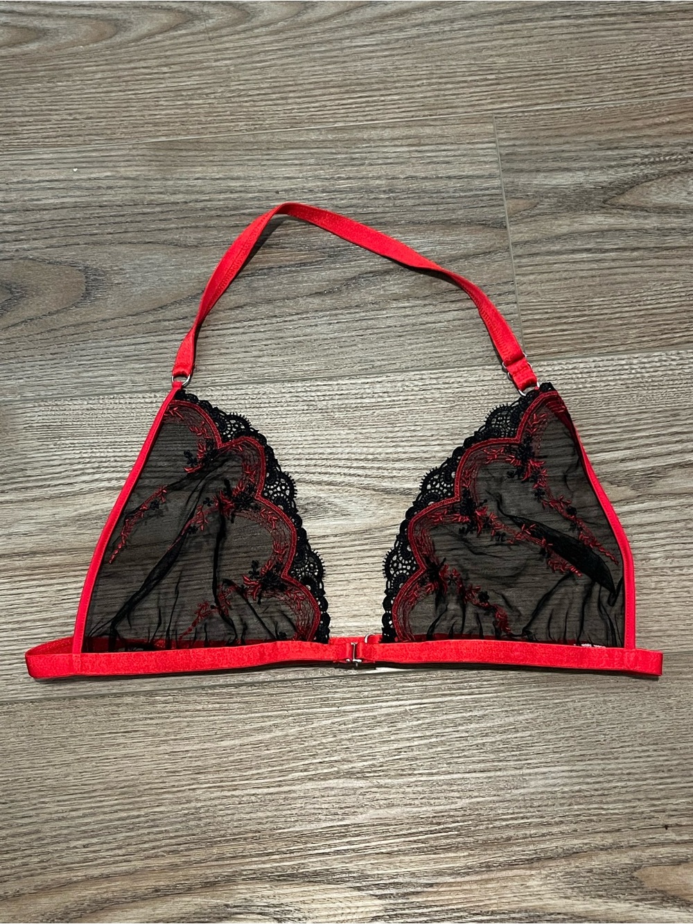 Wicked Weasel Sheer Lace Triangle Bralette in Red and Black M/L